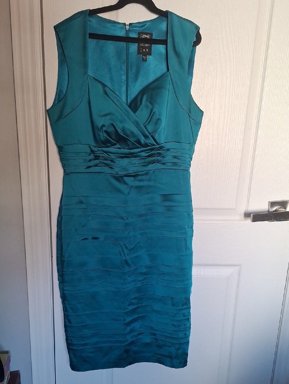 Jax Teal Ruched Surplice Midi Dress